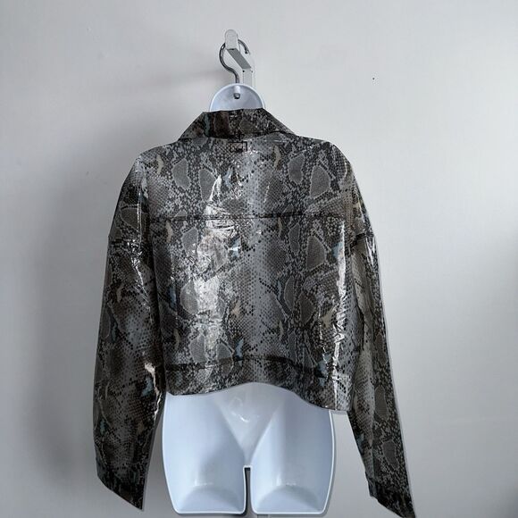 i r Plastic Polyurethane Cropped Jacket Plus Size 2XL Sheer Reptile Animal Print - Picture 7 of 11